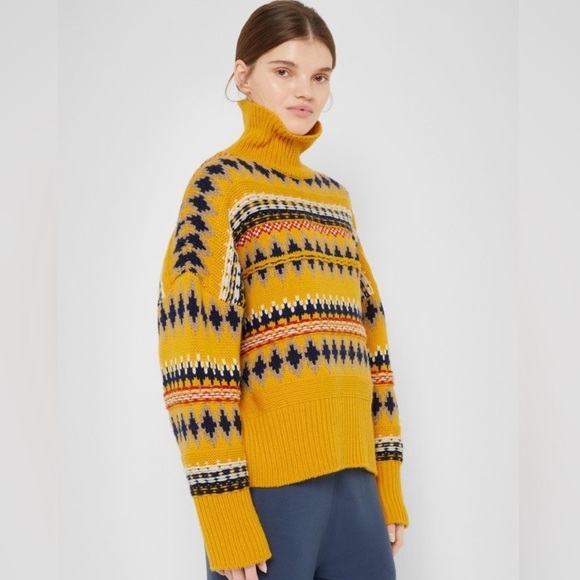 Rag & Bone Willow Fair Isle Wool Turtleneck Sweater in Yellow Size XS - Picture 5 of 16